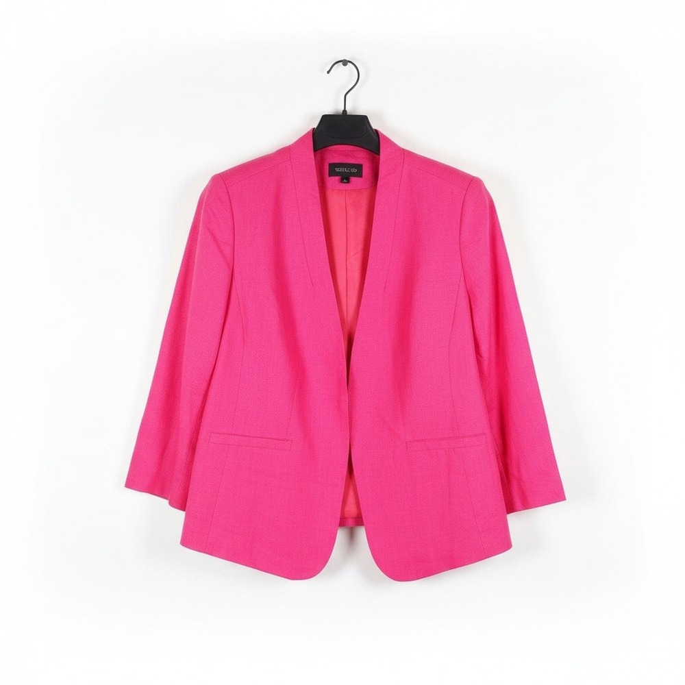 Talbots Plus Hot Pink 100% Linen Open Front Blazer Jacket 14W VN1953